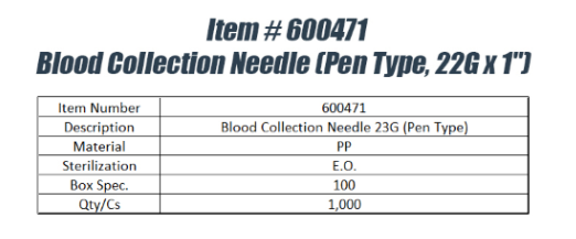 Blood Collection Needle Pen Type (22G x 1") - QV Medical Supplies